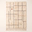 Ivory Beni Ourain rug with charcoal grid lines and scattered rust, ochre and sage accents, flat lay on white background