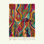 Full rug view of Awrmas showing magenta, orange, teal, green and cream flowing diamond motifs