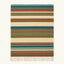Teal Zanafi Kilim rug Nkob with open multicolor stripes, full rug view
