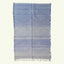 Periwinkle Blue Zanafi kilim rug Tamgroute with woven bands, full rug view