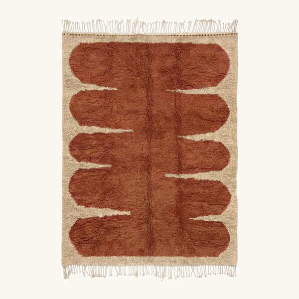 Terracotta Beni Ourain Rug – Rounded Block Motif – Tafra