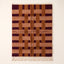 Terracotta, caramel and wine Mrirt rug with checked grid pattern of horizontal bands, vertical stripes and burgundy squares, full flat view