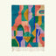 Full view of the Taziri turquoise, coral and lilac Boujaad rug with an abstract color-block design.
