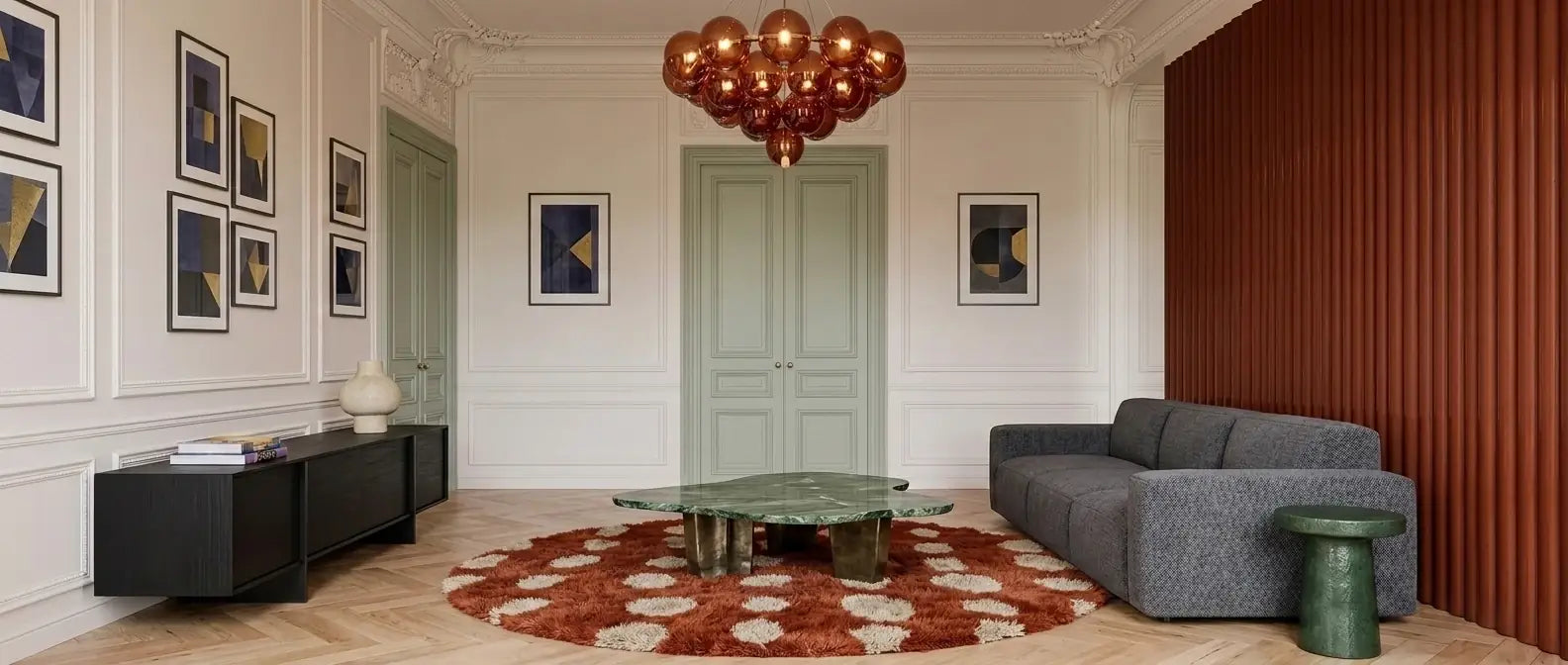 Round handmade Moroccan wool rug with artisan pattern