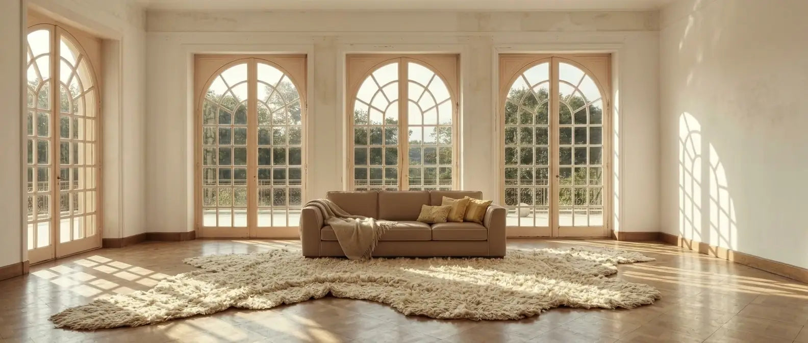 Handmade irregular shape Moroccan wool rug with organic curves