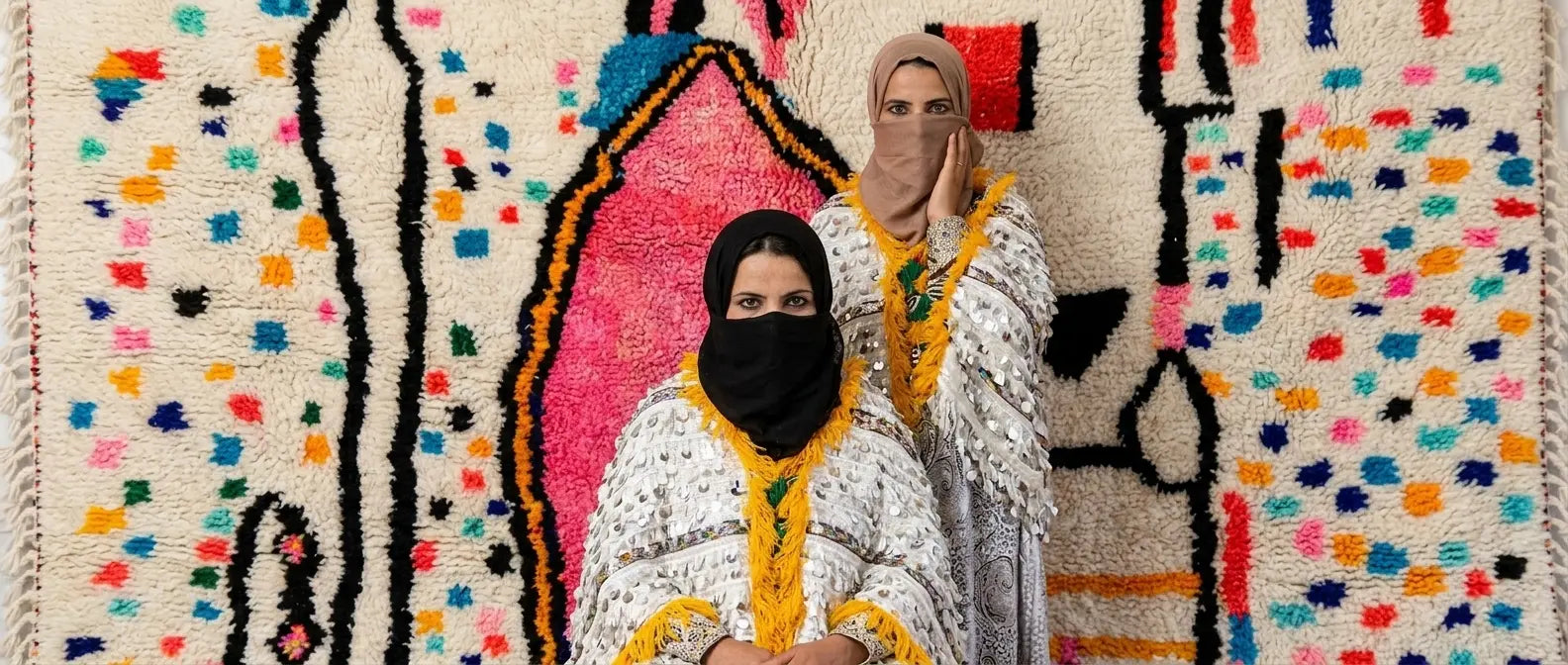 Handmade Azilal Rug with colorful abstract tribal design