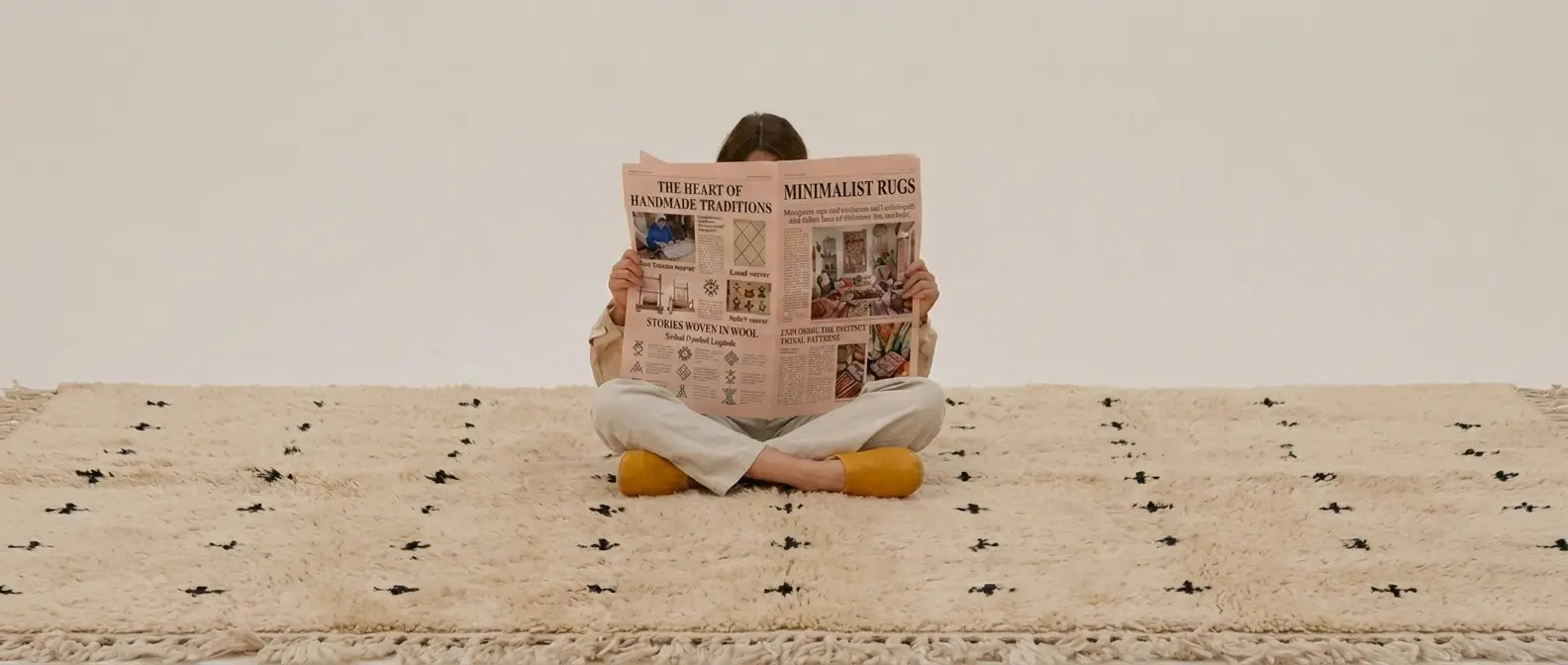 Handmade Moroccan wool rug with minimalist neutral pattern