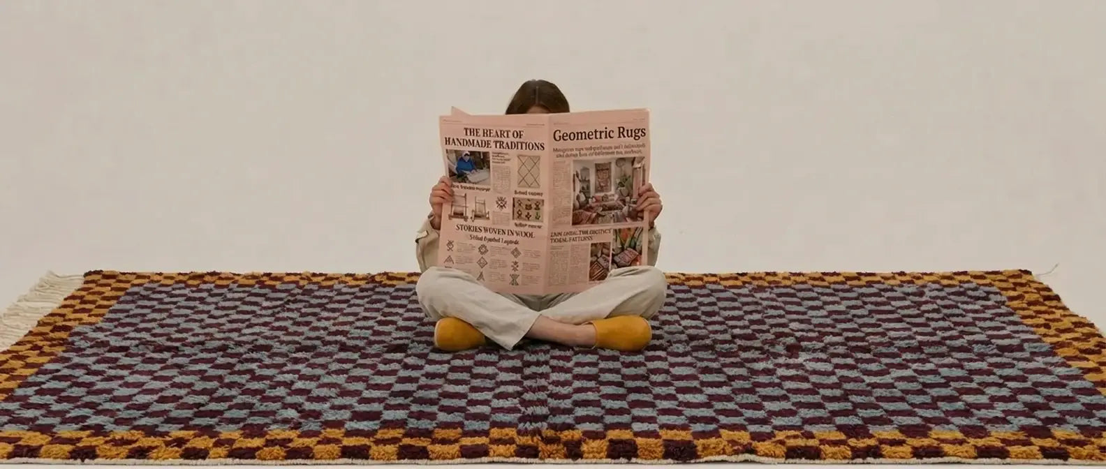 Handmade Moroccan wool rug with bold geometric pattern