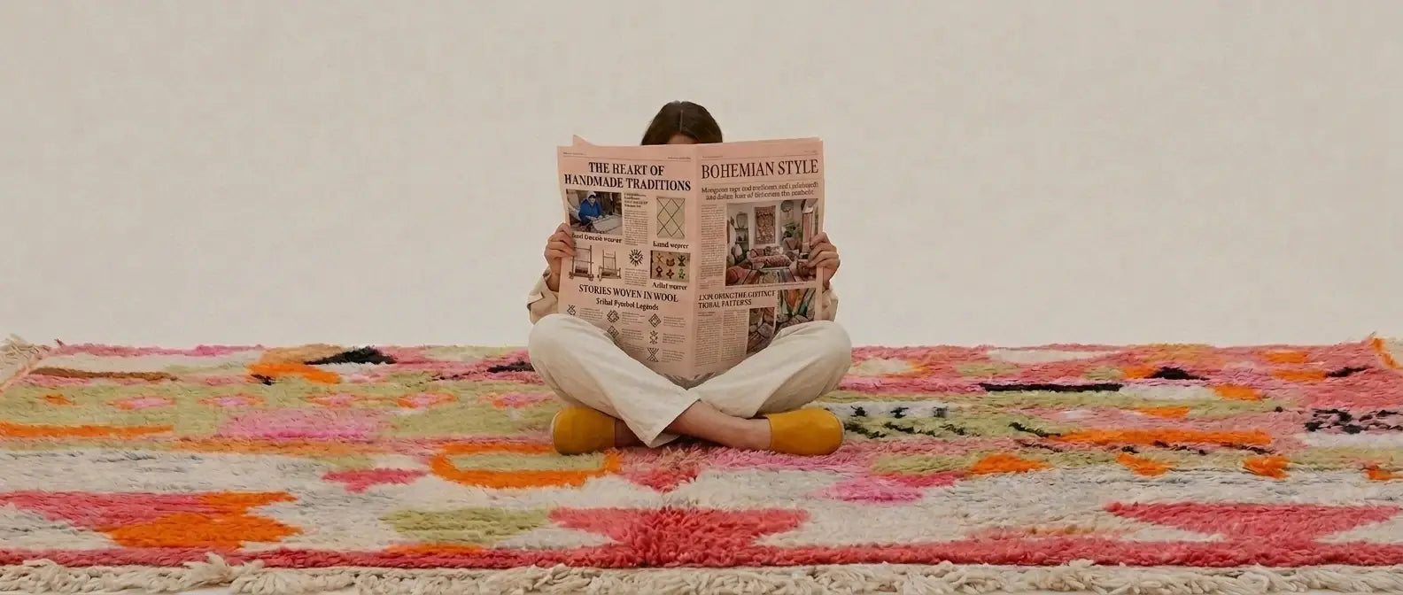 Handmade Moroccan wool rug with bohemian pattern and warm colors