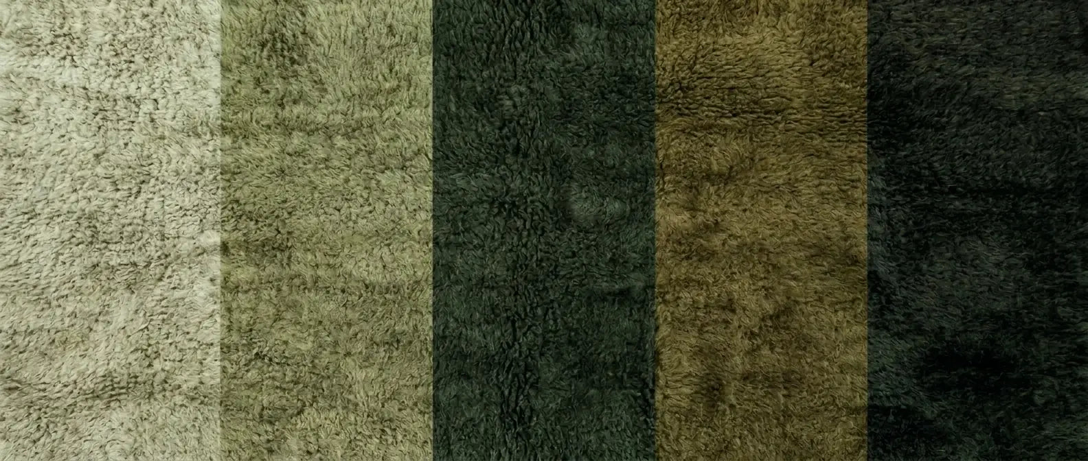 Handmade Moroccan wool rug in olive, sage, and forest-green tones