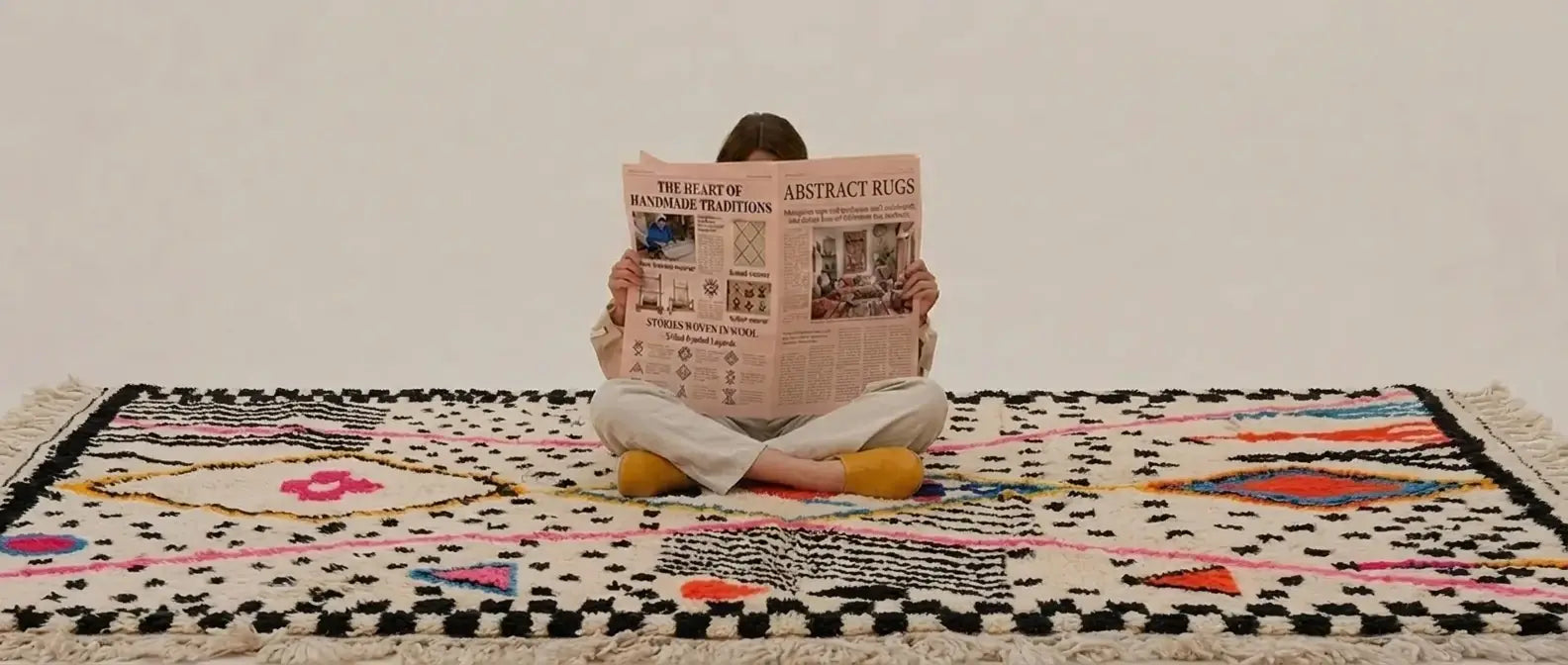 Handmade Moroccan wool rug with abstract artistic pattern