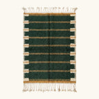 Forest Green, Ochre and Ivory Beni Ourain Rug – Horizontal Band Design – Azru