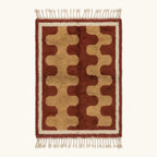 Full view of the Aderfi Beni Ourain rug with terracotta and camel abstract pattern and hand-tied fringe.