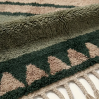 Agbalou olive Beni Ourain rug triangle border and fringe detail