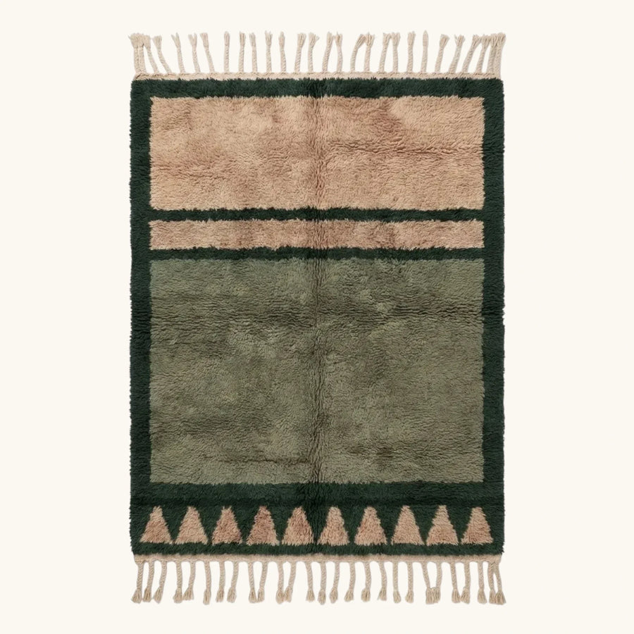 Agbalou olive Beni Ourain rug, full view