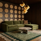 Agbalou olive Beni Ourain rug styled in a sculptural living room