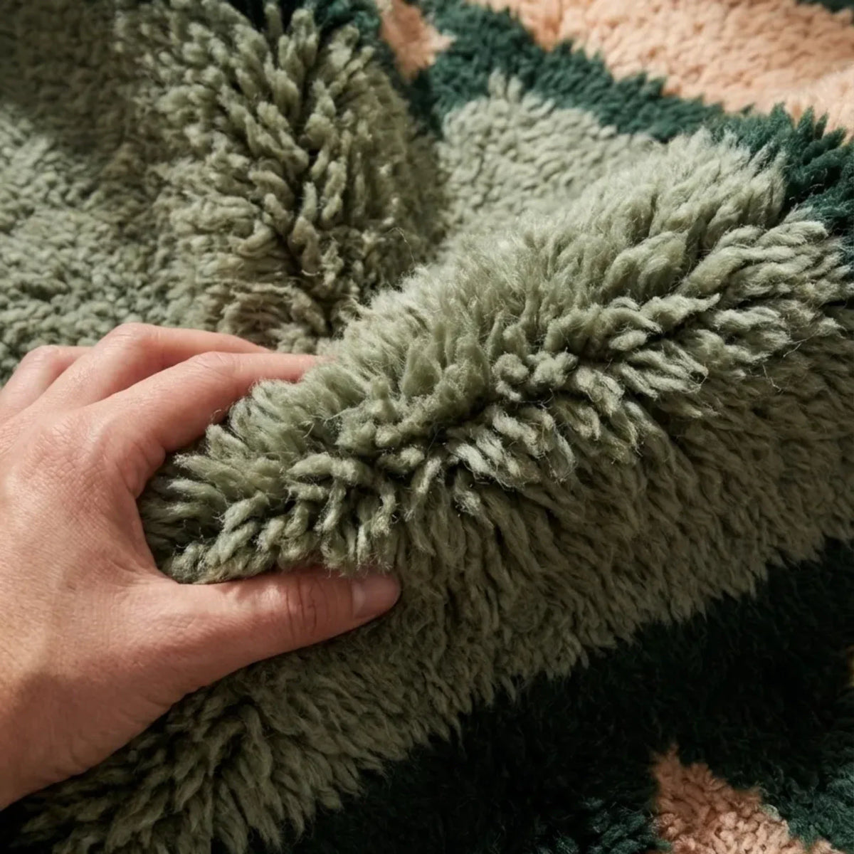 Agbalou olive Beni Ourain rug natural wool softness detail