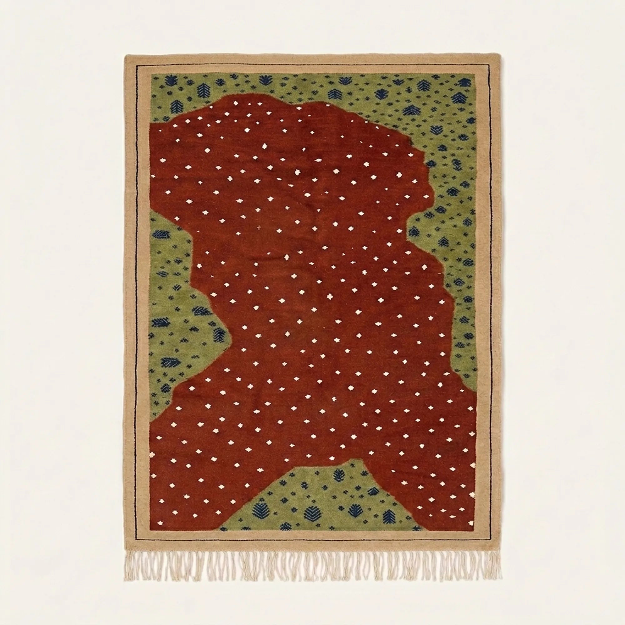 Rust Zanafi rug Aghbalou with dotted organic field, full rug view