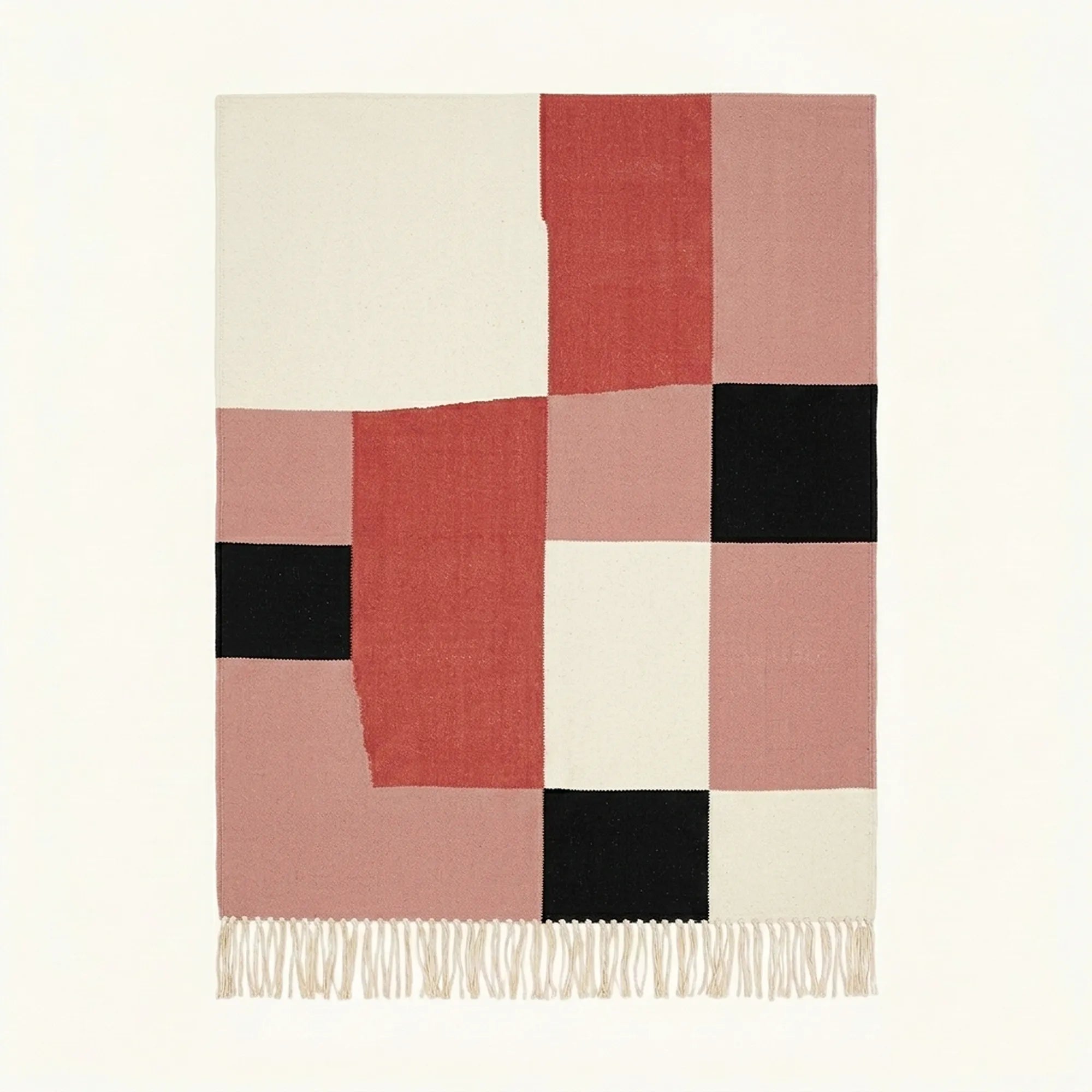 Rose Zanafi Kilim rug Ait Baha with rust black and ivory color blocks, full rug view
