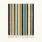 Navy Zanafi Kilim rug Ait Zineb with gold and turquoise vertical stripes, full rug view