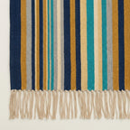 Navy Zanafi Kilim rug Ait Zineb, vertical stripe and fringe detail