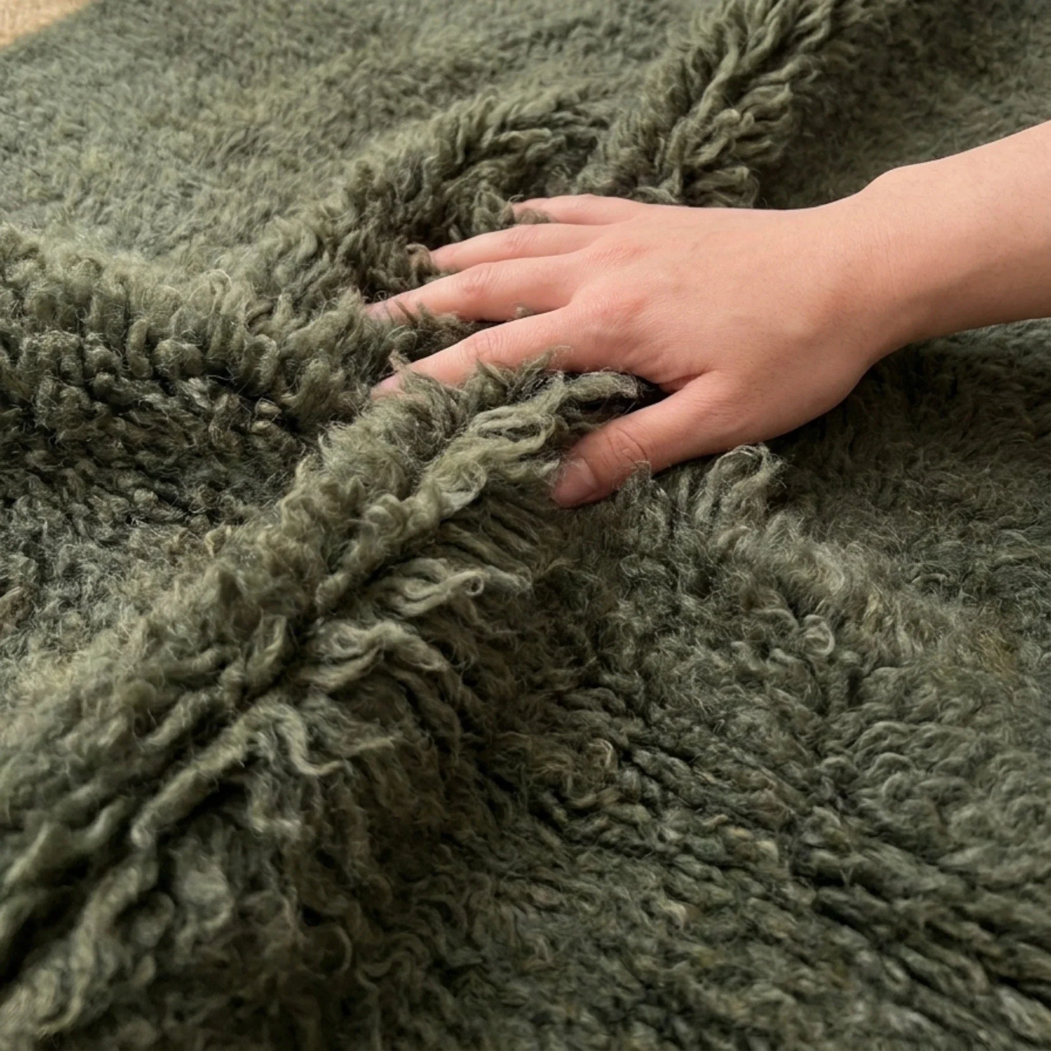 Akal olive Beni Ourain rug craftsmanship detail