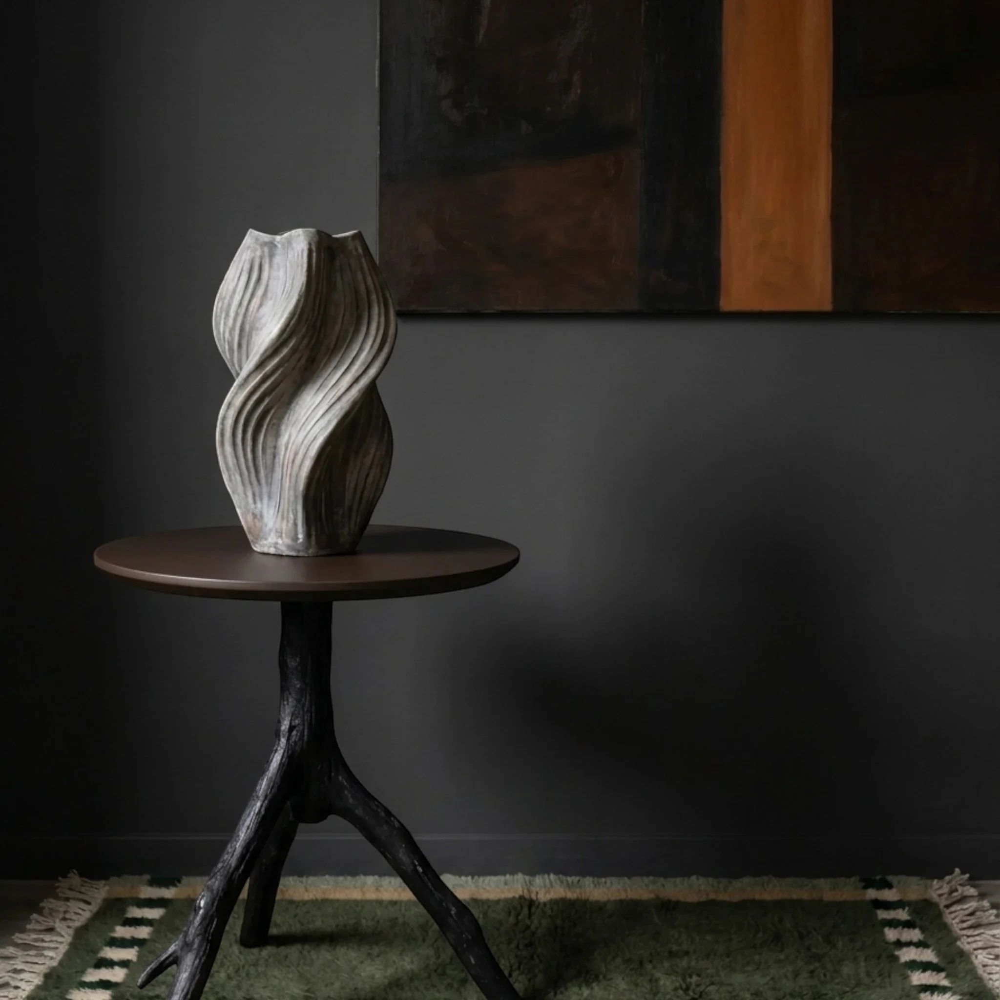 Akal olive Beni Ourain rug in a luxurious modern living room