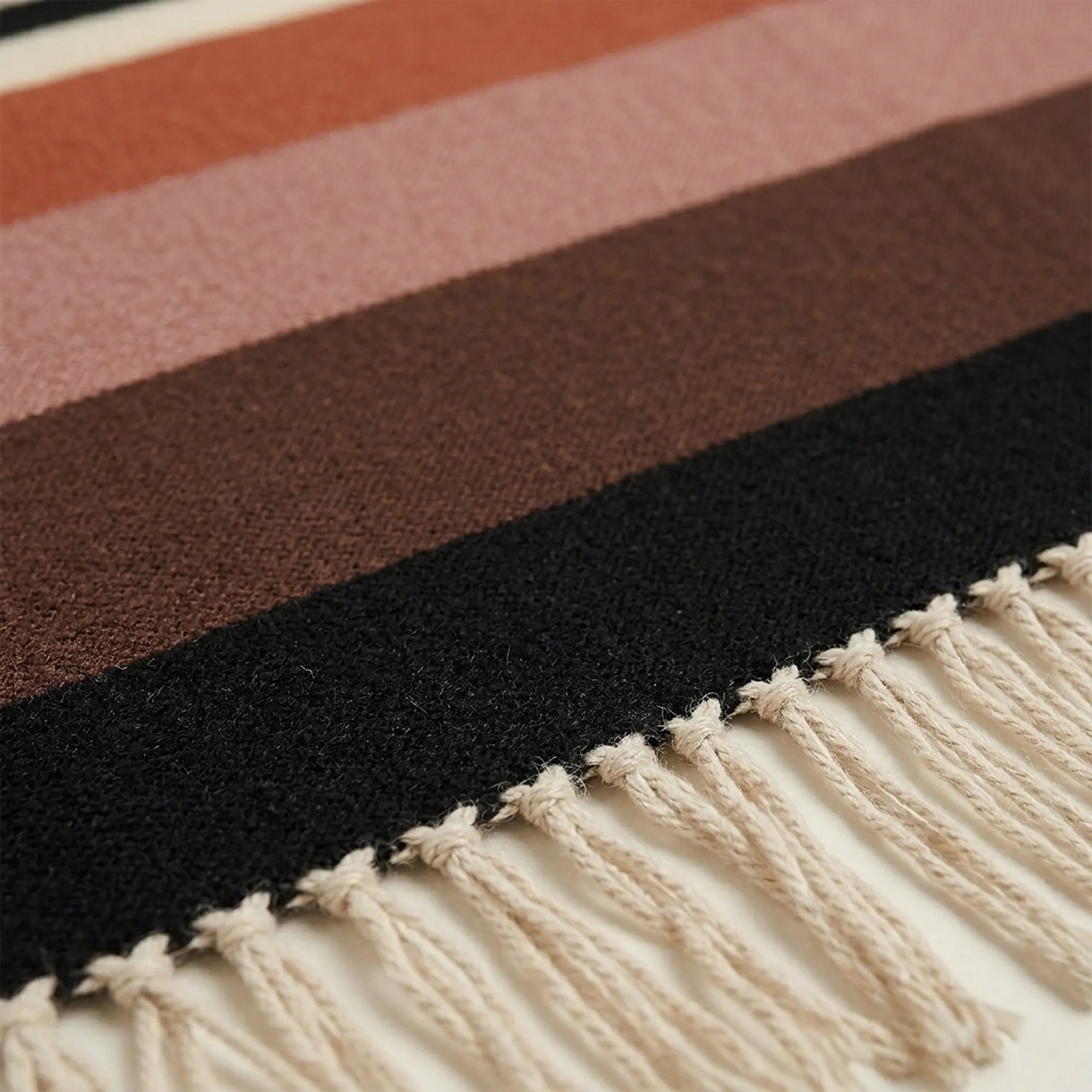 Rust Zanafi Kilim rug Akka, black and brown stripe detail