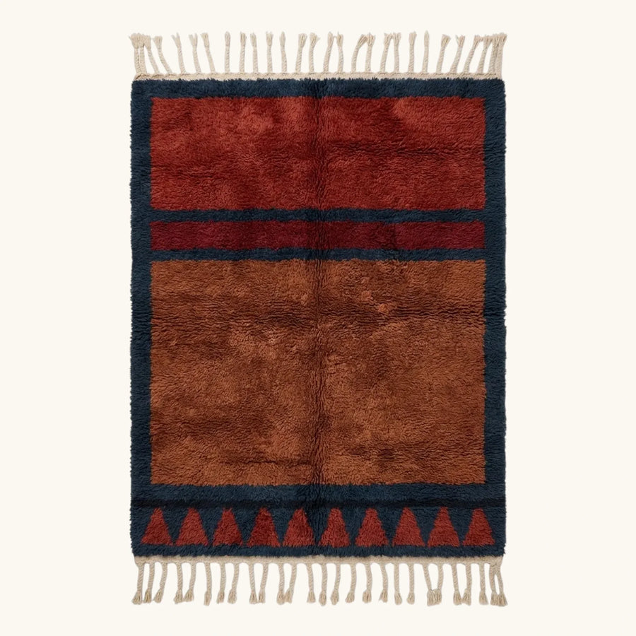 Aksel rust and navy Beni Ourain rug, full view
