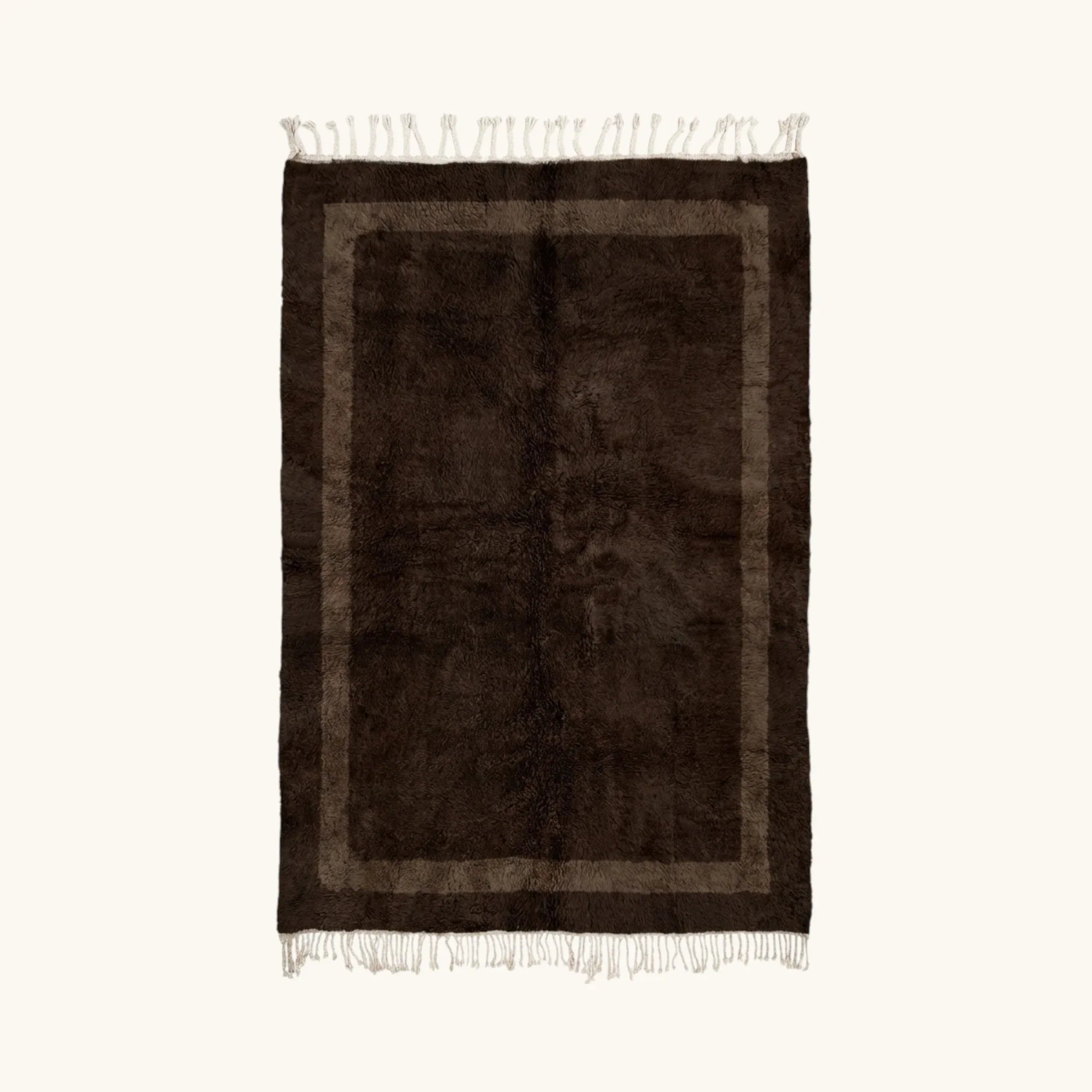 Amalu charcoal Beni Ourain rug with framed border design, full view
