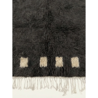 Detailed view of the charcoal and ivory border block pattern on the Amanar rug.