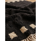 Close-up of the dense charcoal and ivory Atlas wool pile on the Amanar rug.