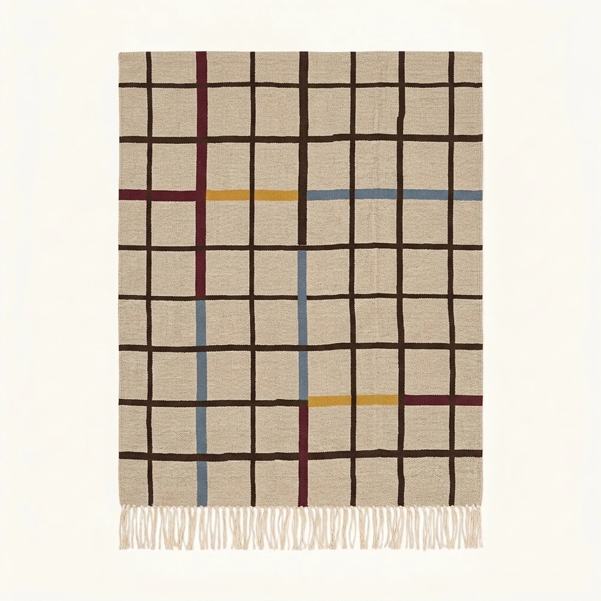 Beige Zanafi rug Amerzgane with multicolor grid, full rug view