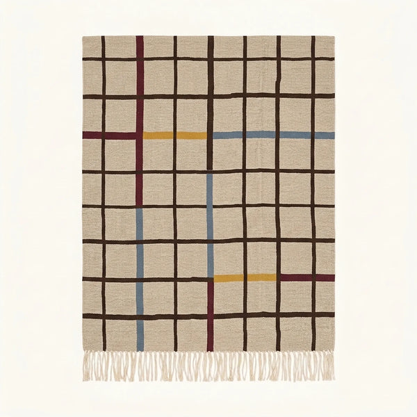 Beige Zanafi Rug – Multicolor Grid – Amerzgane