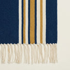 Navy, ivory and ochre Zanafi rug Amlen with side stripe design, additional border detail