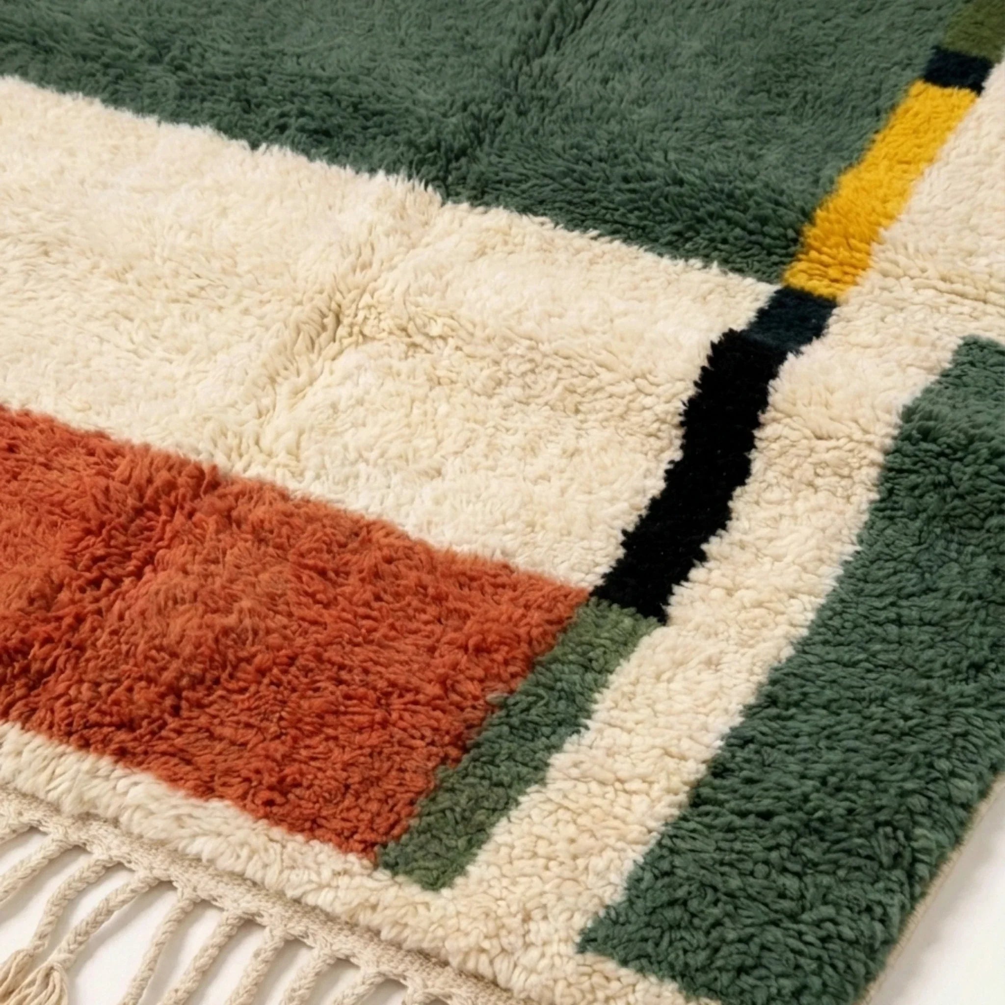Anir green Beni Ourain rug plush wool softness detail