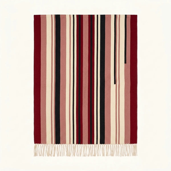 Burgundy Zanafi Kilim Rug – Offset Stripes – Aoulouz