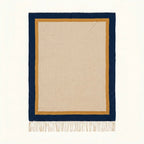 Ivory, navy and ochre Zanafi rug Aqqa with double border design, full rug view