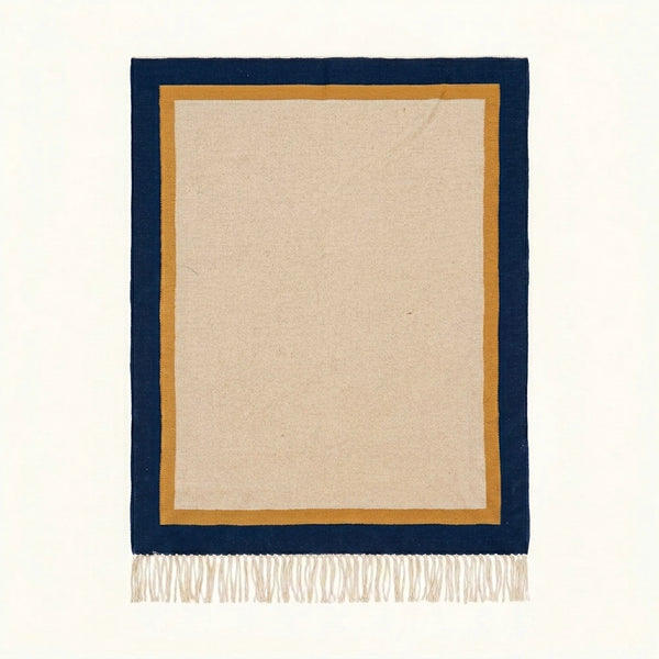 Ivory Zanafi Rug – Navy Ochre Border – Aqqa