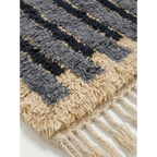 Close-up of the blue and ivory linear pattern on the Asif Moroccan rug.