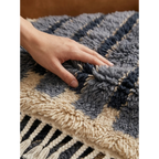 Soft hand-knotted wool texture of the Asif blue Moroccan rug.