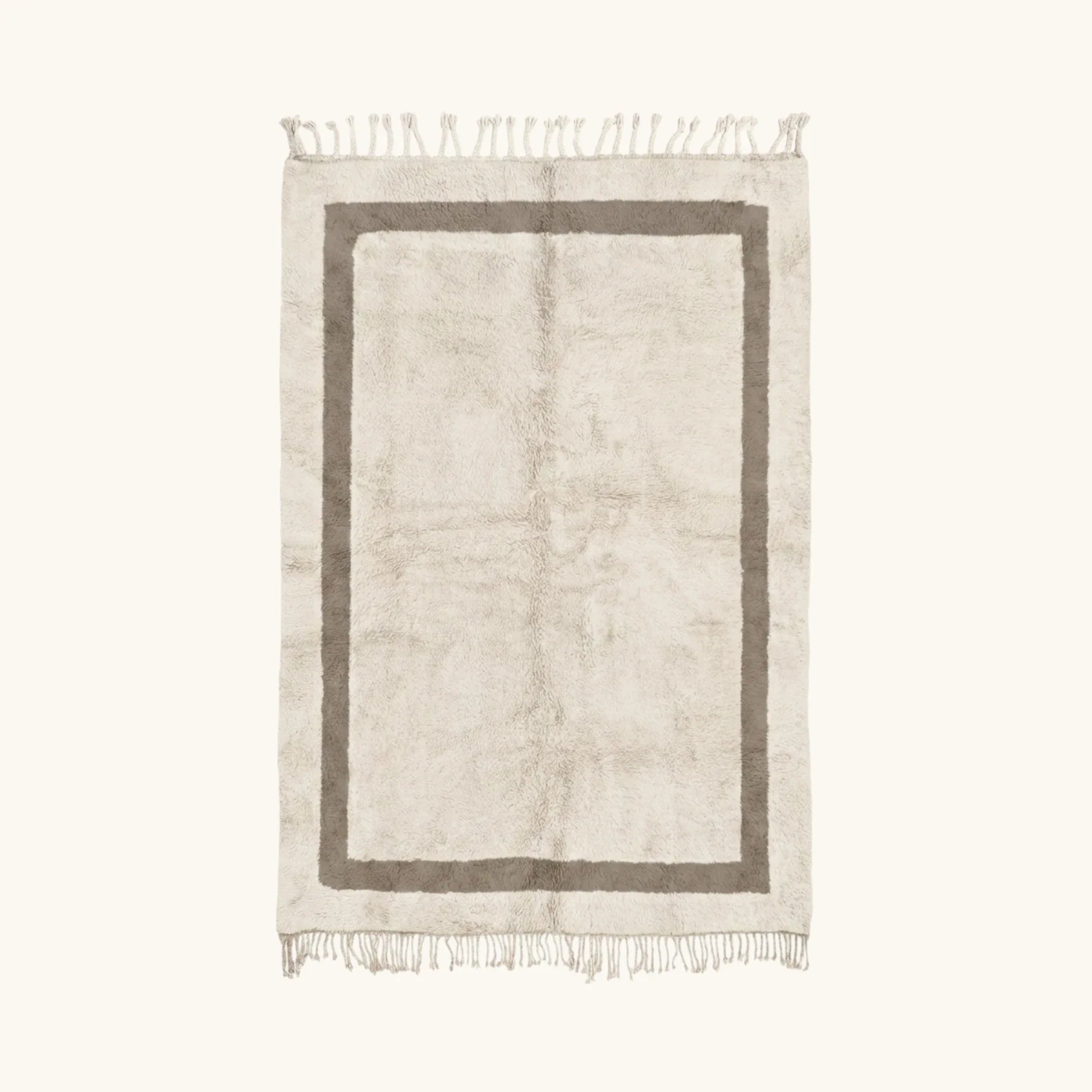 Asirem ivory Beni Ourain rug with framed border design, full view