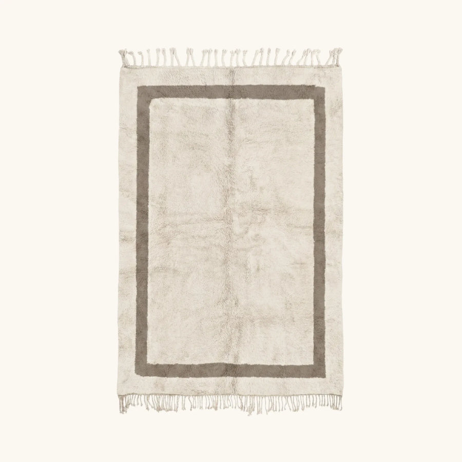 Asirem ivory Beni Ourain rug with framed border design, full view