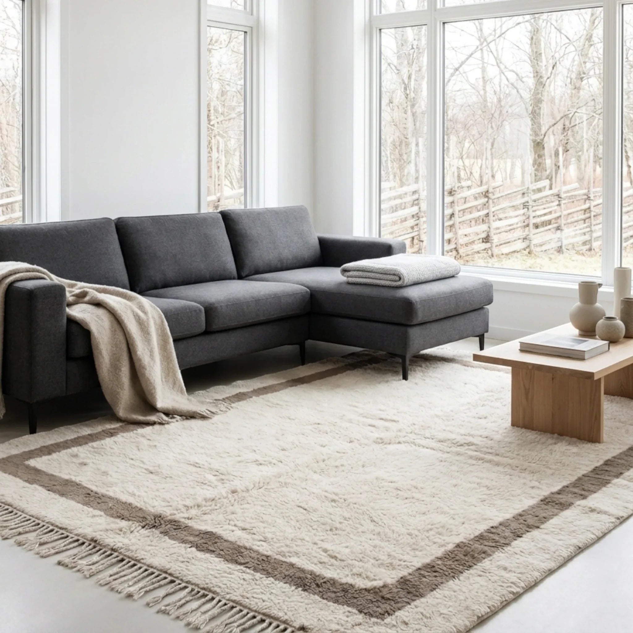 Asirem ivory Beni Ourain rug in a modern interior