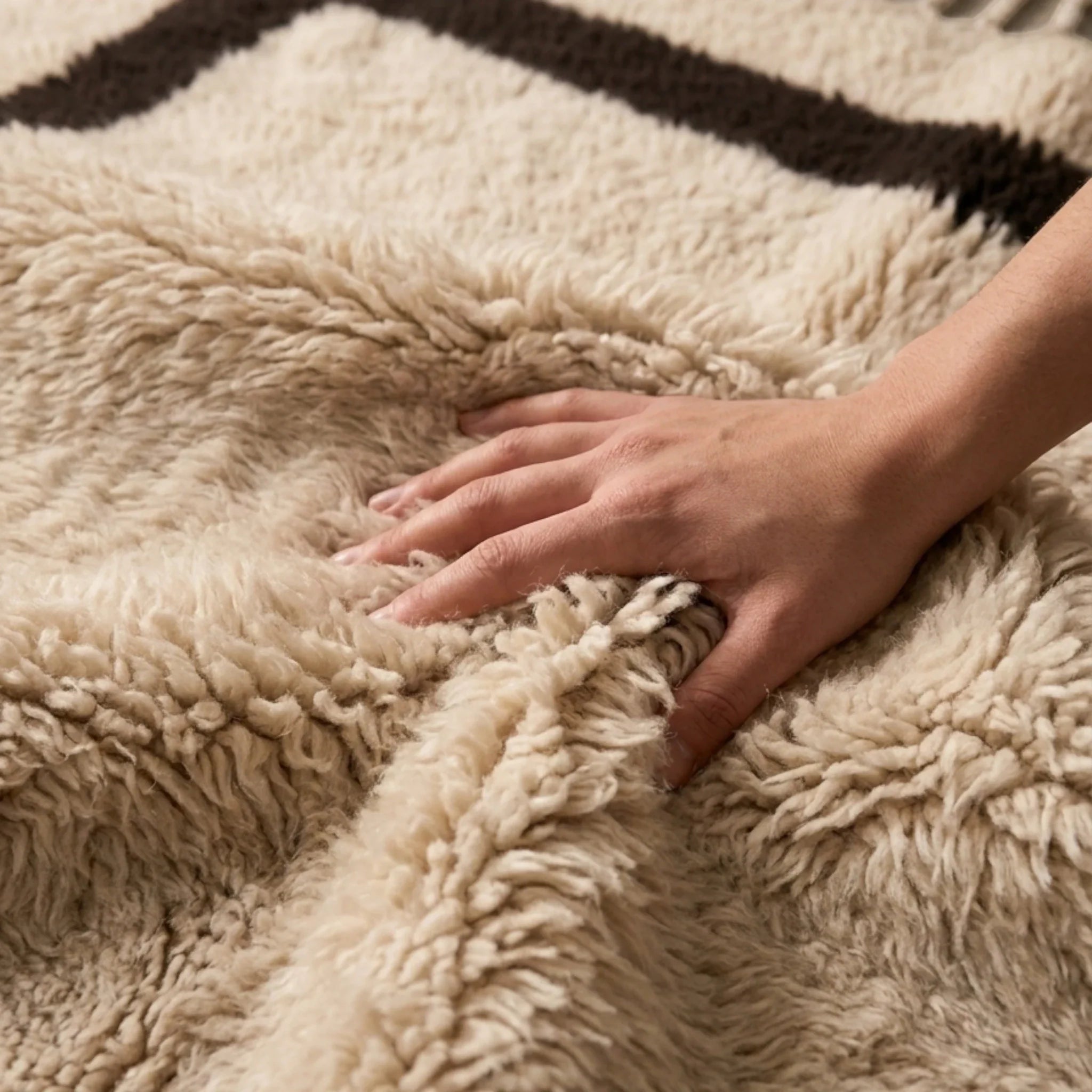 Asirem ivory Beni Ourain rug plush wool softness detail