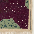 Plum Zanafi rug Asni dotted field, mint corner and fringe detail