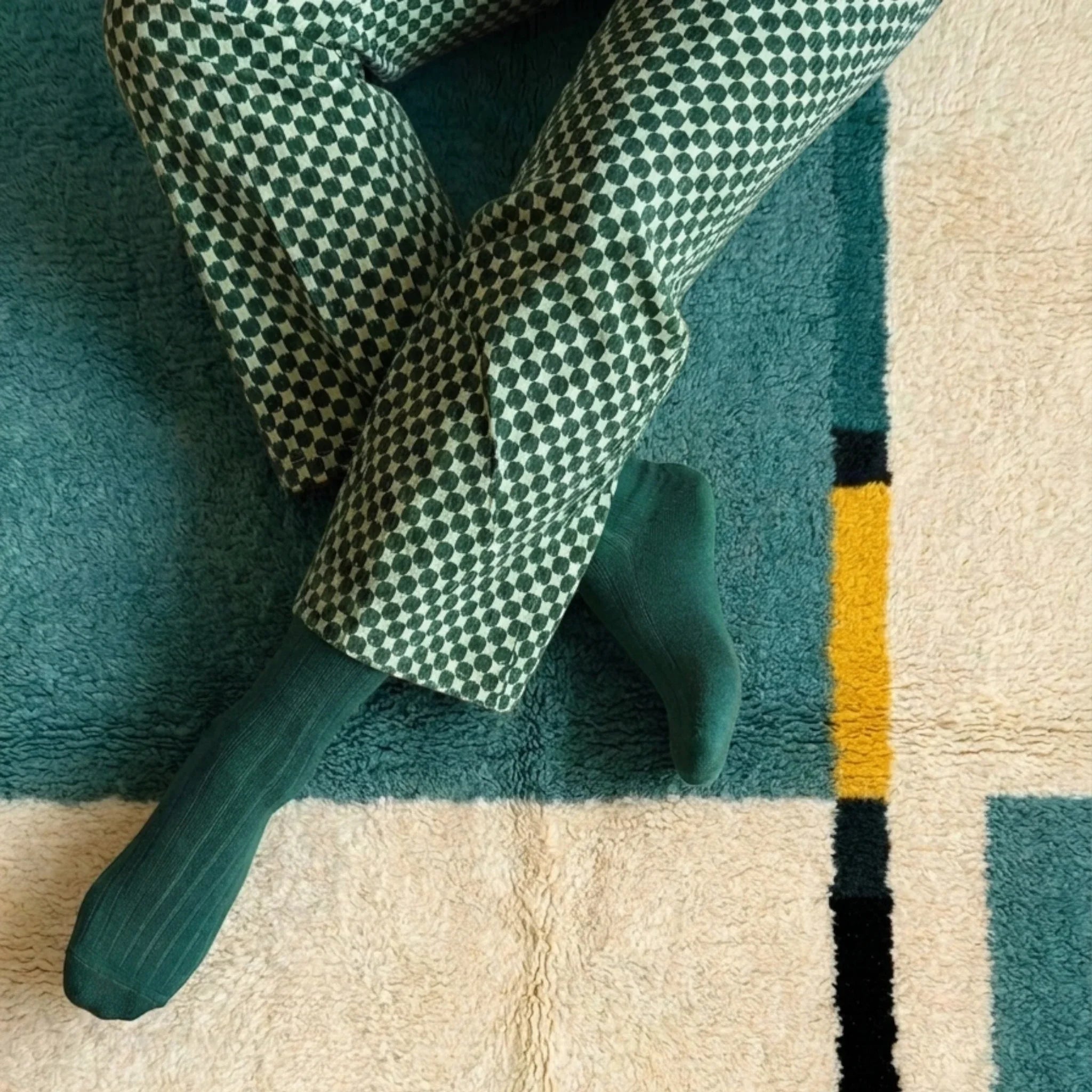 Ayyur teal Beni Ourain rug in a modern interior