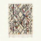 Ivory Azilal rug Amud with black linear pattern and color accents, full rug view