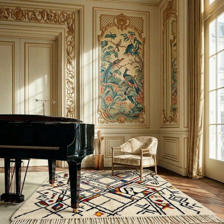Ivory Azilal rug Amud styled room view