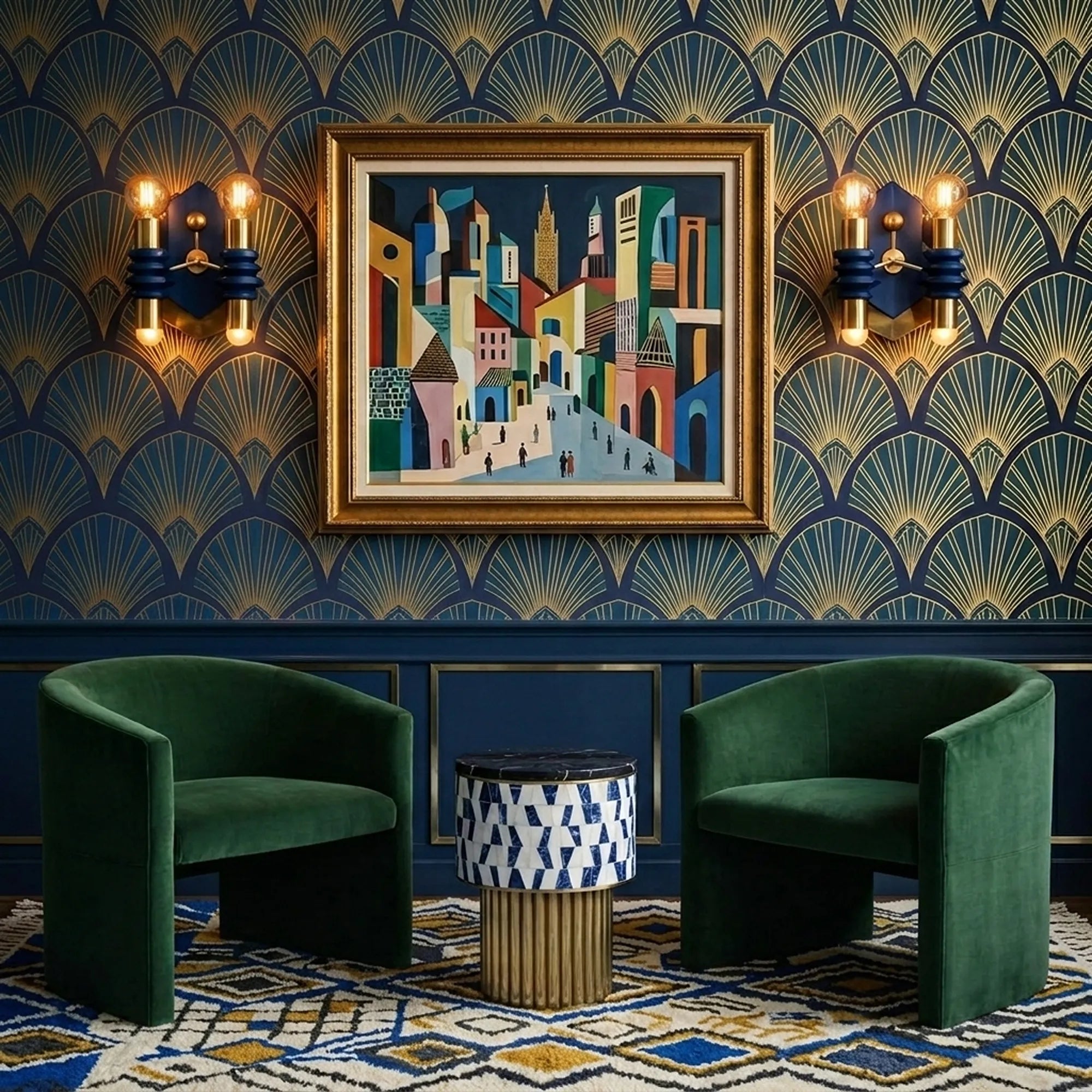 Blue Azilal rug styled room view